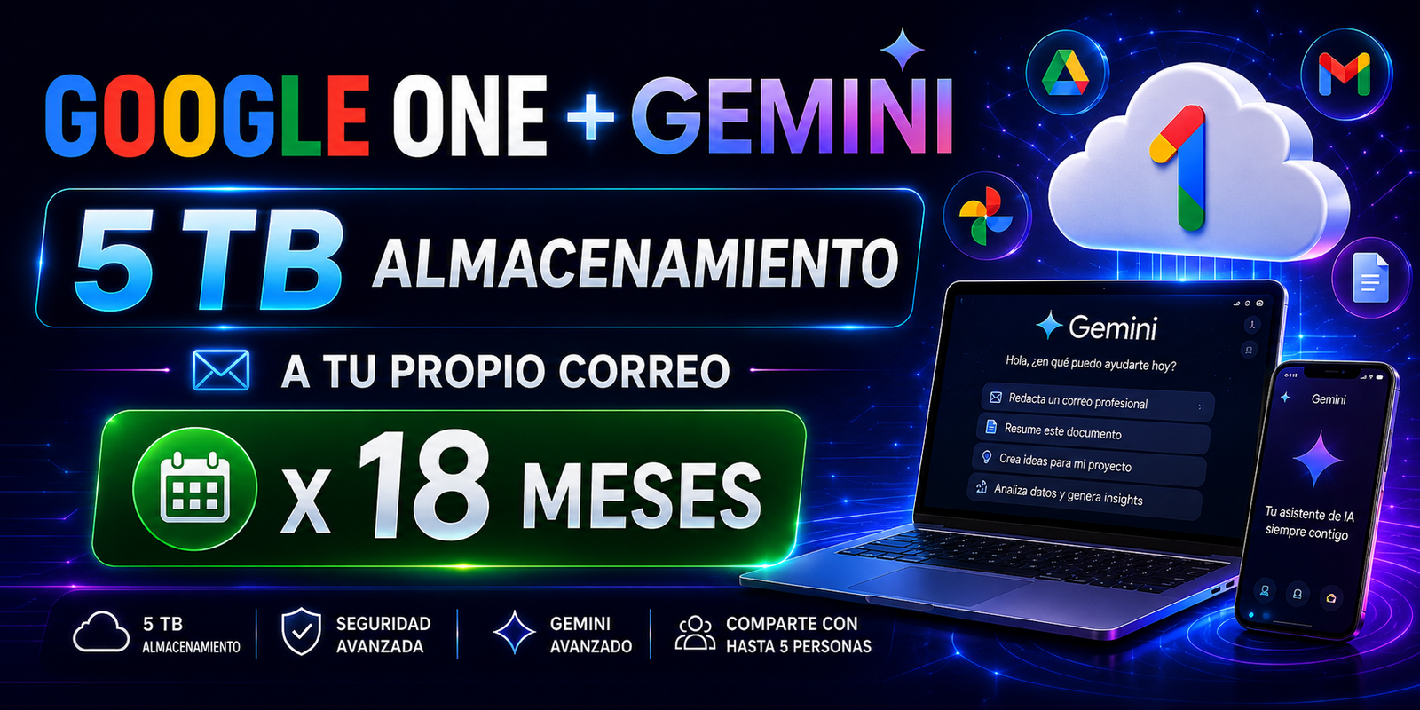 GOOGLE ONE + GEMINI PRO X 18 MESES A TU PROPIO COR